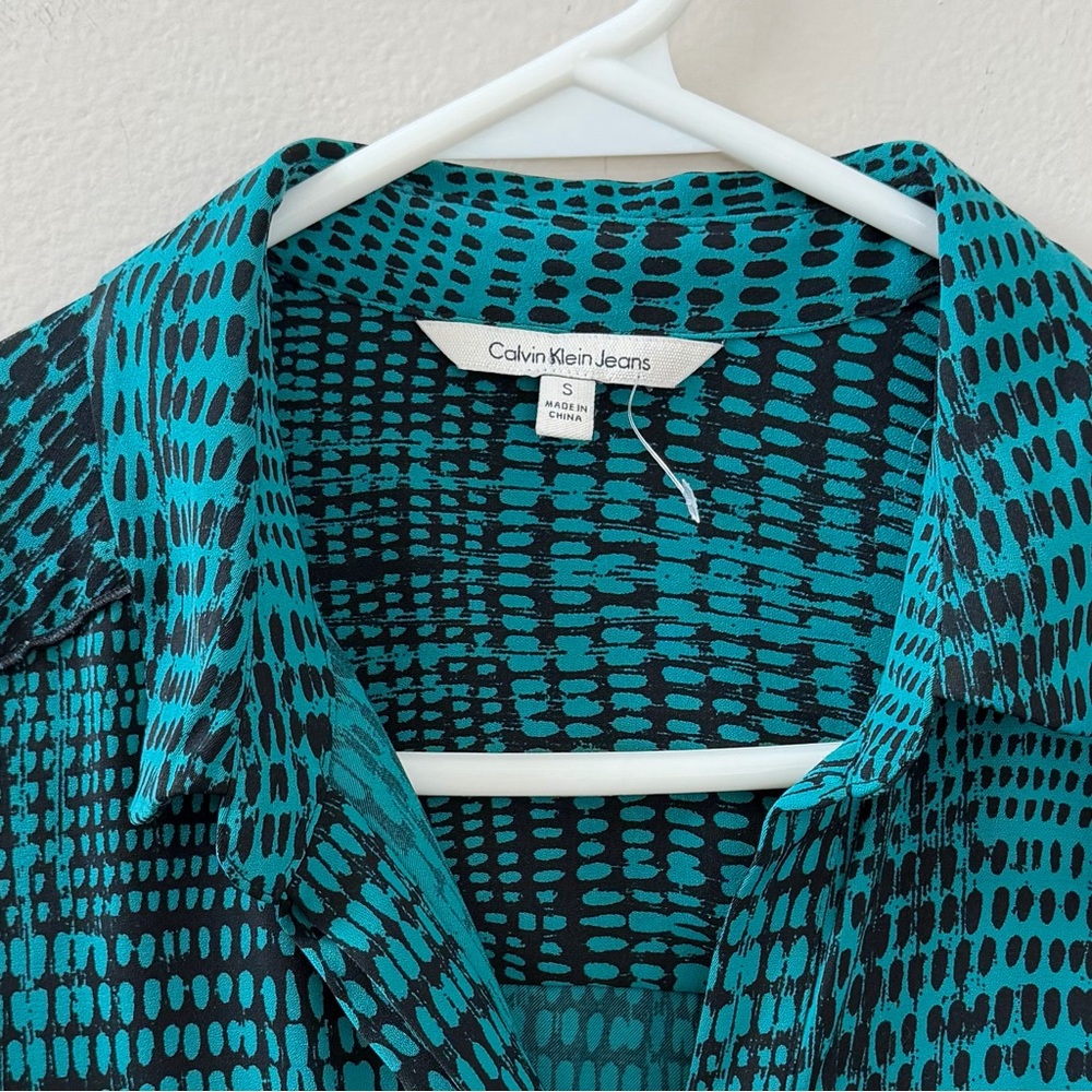 Calvin Klein Teal & Black Long Sleeve Button Down Shirt, Sz S - Picture 6 of 11